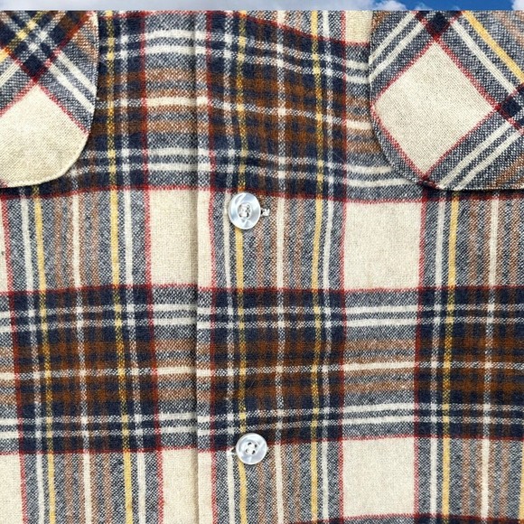 Vintage Pendleton Wool Board Shirt Flannel Plaid Loop Collar Flap Pockets Medium - Picture 3 of 10